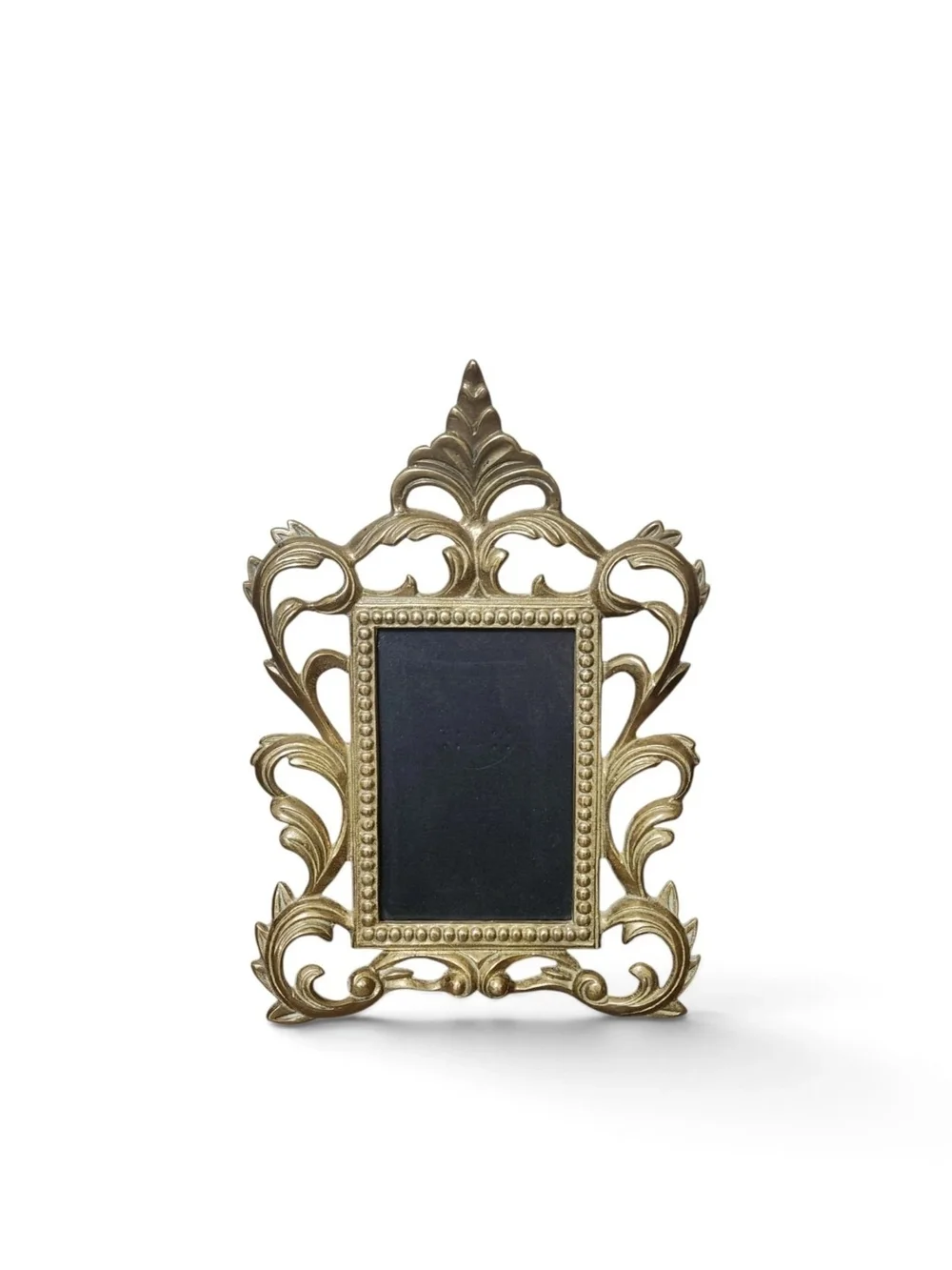Vtg Antique Rococo Ornate Heavy Brass Gold Tone Easel Picture Frames Victorian